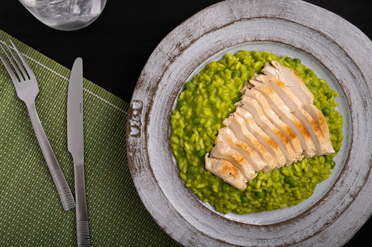 Pea and Spinach Risotto with Chicken